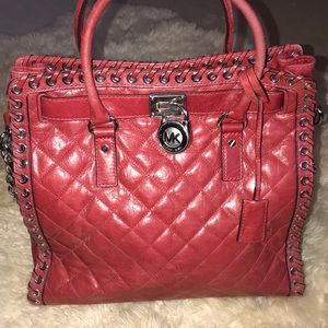 Michael Kors Red Laced Silver Grommet Handbag